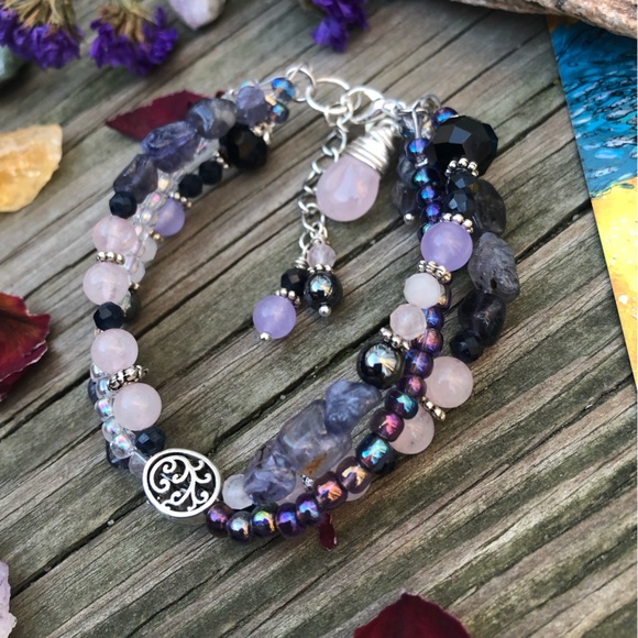 Handmade Multi Layer Mixed Media Iolite Gemstone Charm Bracelet - Picture 3 of 16